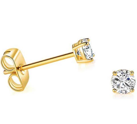 14K Gold Created White Topaz Stud Earrings