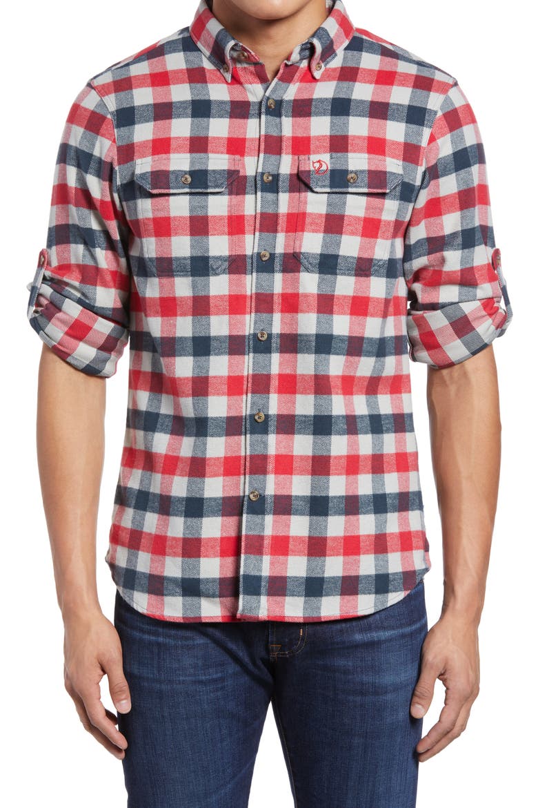 'Skog' Trim Fit Plaid Sport Shirt, Main, color, RED