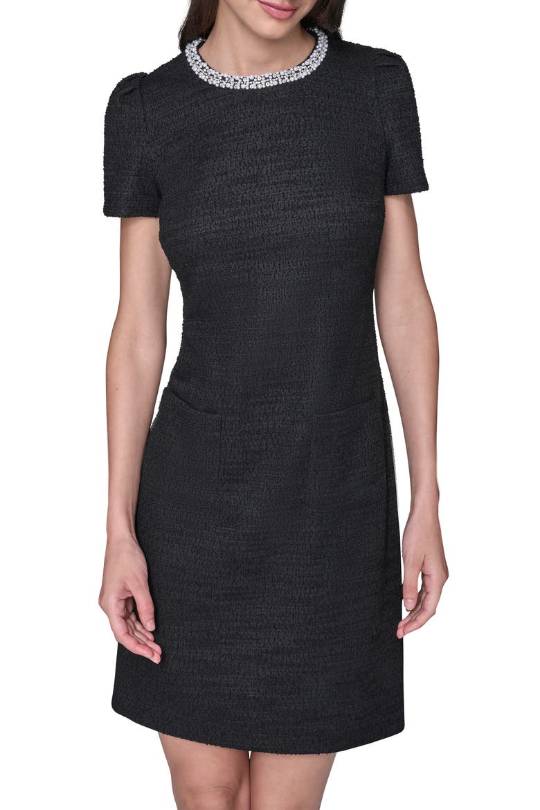 Embellished Tweed Knit Sheath Dress, Alternate, color, BLACK