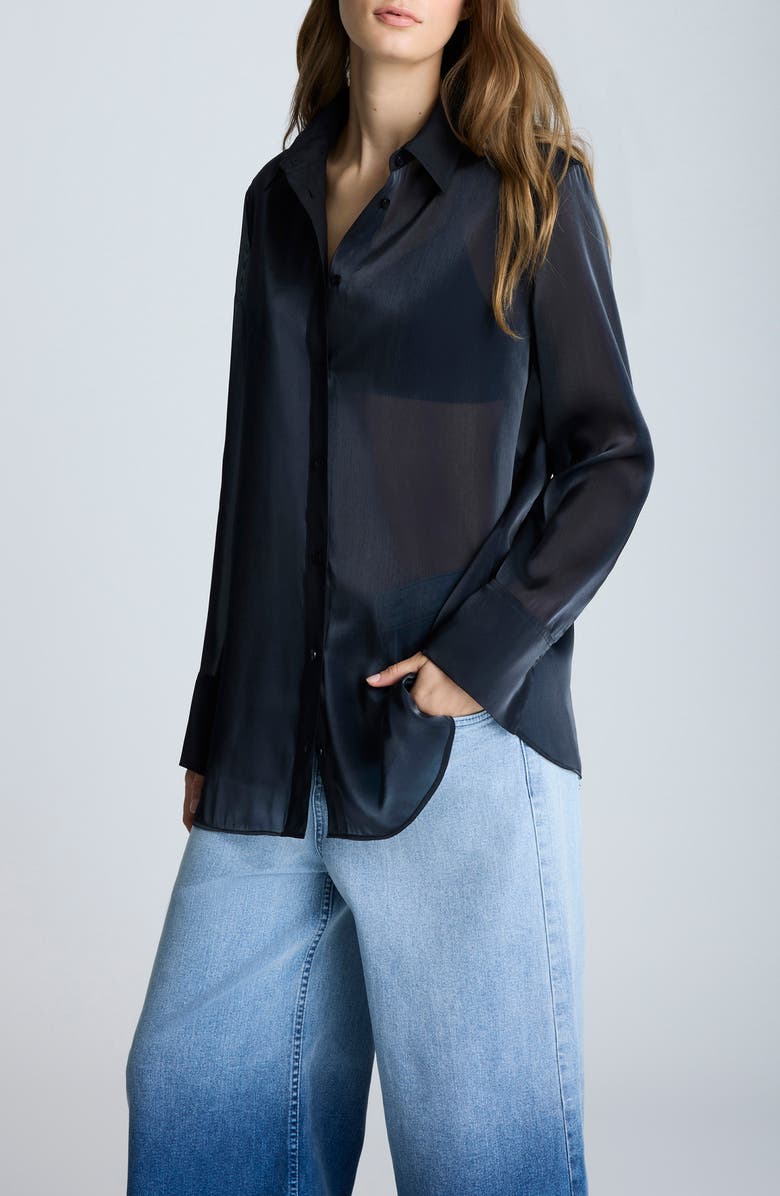 Kenneth Cole Oversize Organza Button-Up Shirt, Alternate, color, 