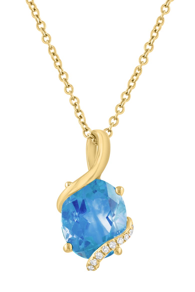 Oval Blue Topaz & Diamond Pendant Necklace, Main, color, BLUE