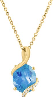 EFFY Oval Blue Topaz & Diamond Pendant Necklace