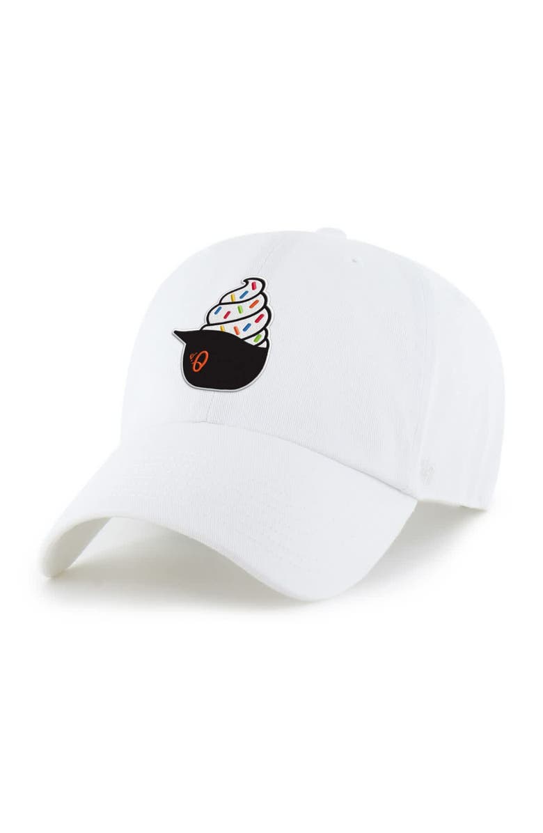 '47 Preschool '47 White Baltimore Orioles Ice Cream Helmet Clean Up Adjustable Hat, Main, color, White