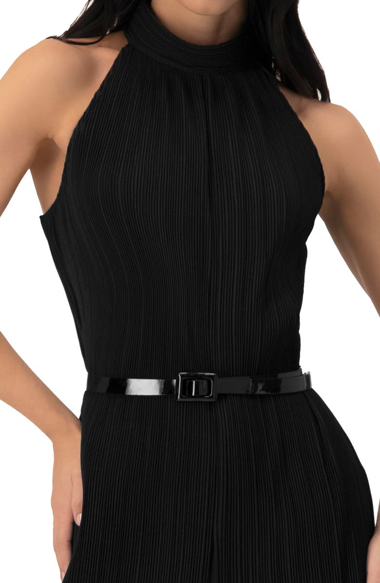 IVONNE Pleated High-Neck Jumpsuit with Belt, Alternate, color, Black