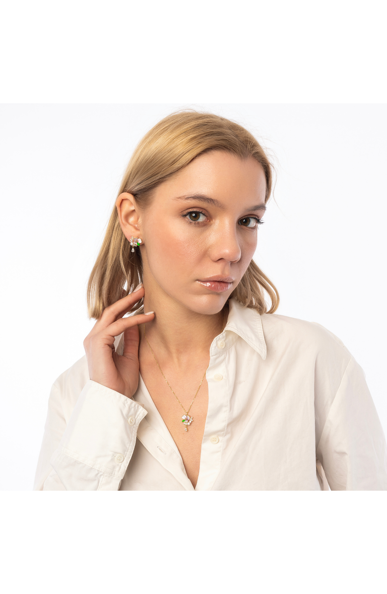 Spero London Pansy Violet Floral Earring in Sterling Silver, Alternate, color, Gold