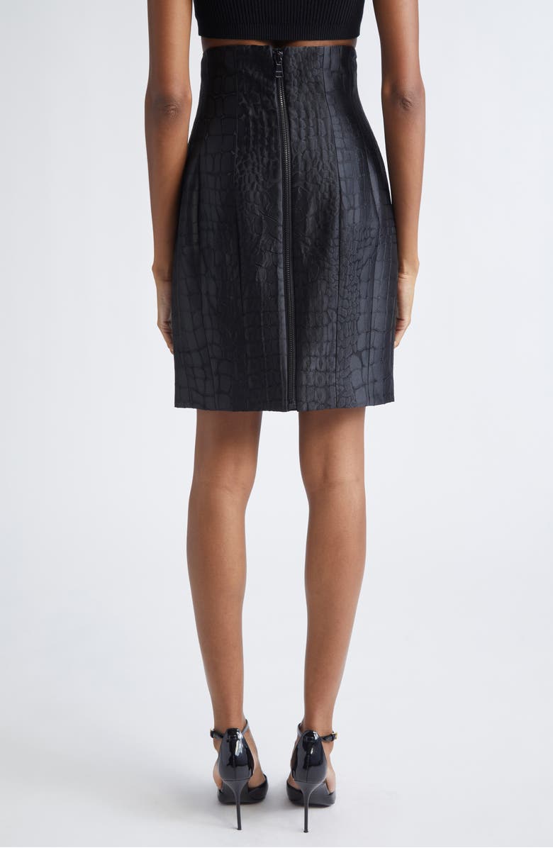 Balmain High Waist Crocodile Jacquard Skirt, Alternate, color, Black