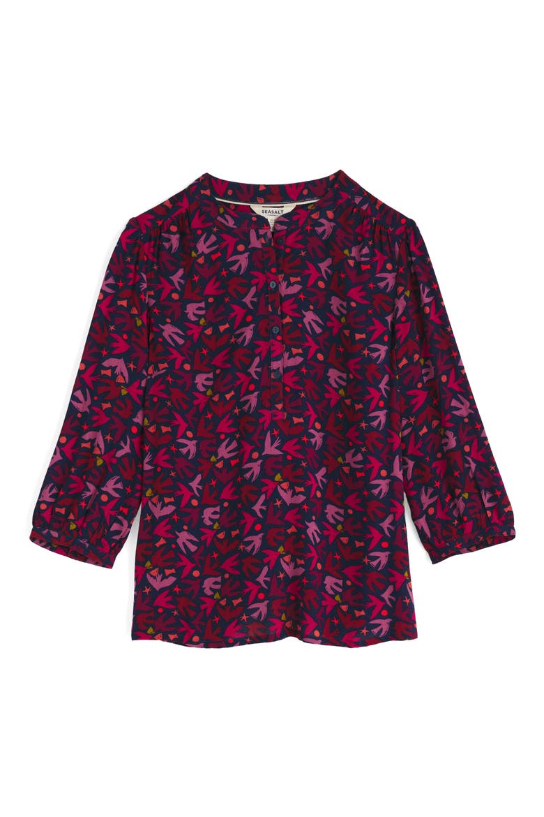 Willow Path Bird Print Popover Top, Alternate, color, PAPER BIRDS JAM