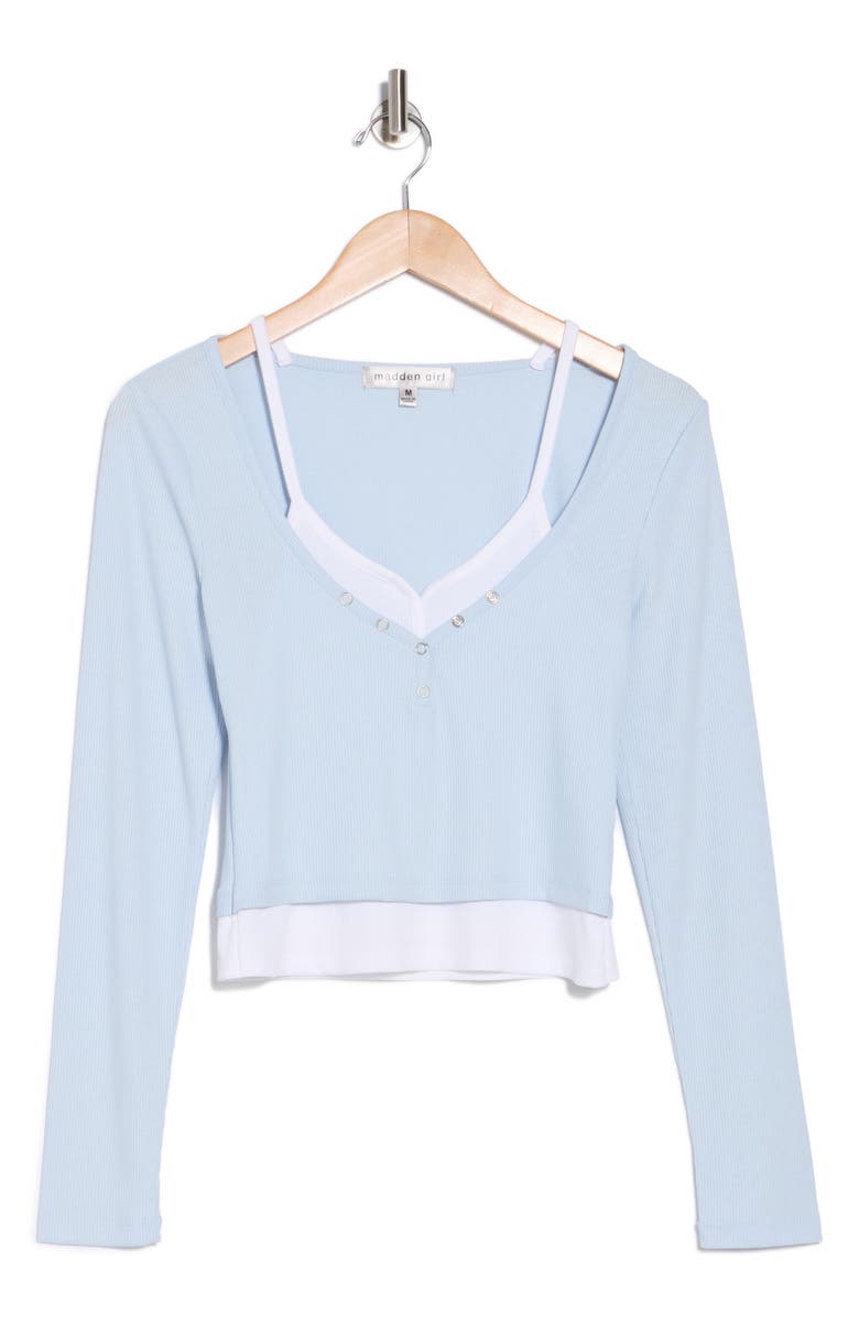 Madden Girl Twofer Long Sleeve T-Shirt, Alternate, color, Ballad Blue