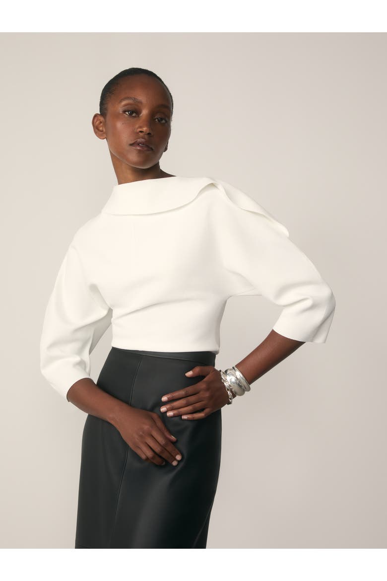 Riesi Asymmetric Neck Knit Top, Alternate, color, White