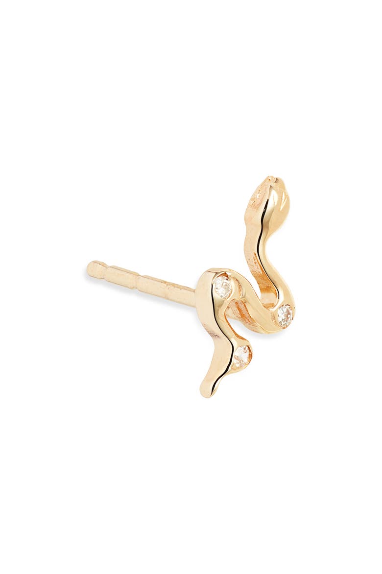Cléo Snake Stud Earring, Main, color, YELLOW GOLD/ DIAMOND