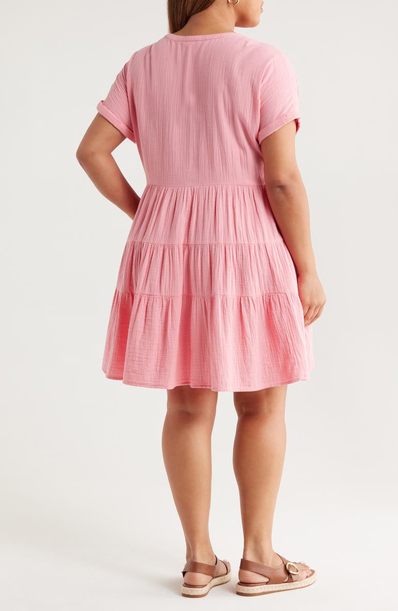 Caslon<sup>®</sup> Cotton Gauze Tiered Popover Dress, Alternate, color, Pink Geranium