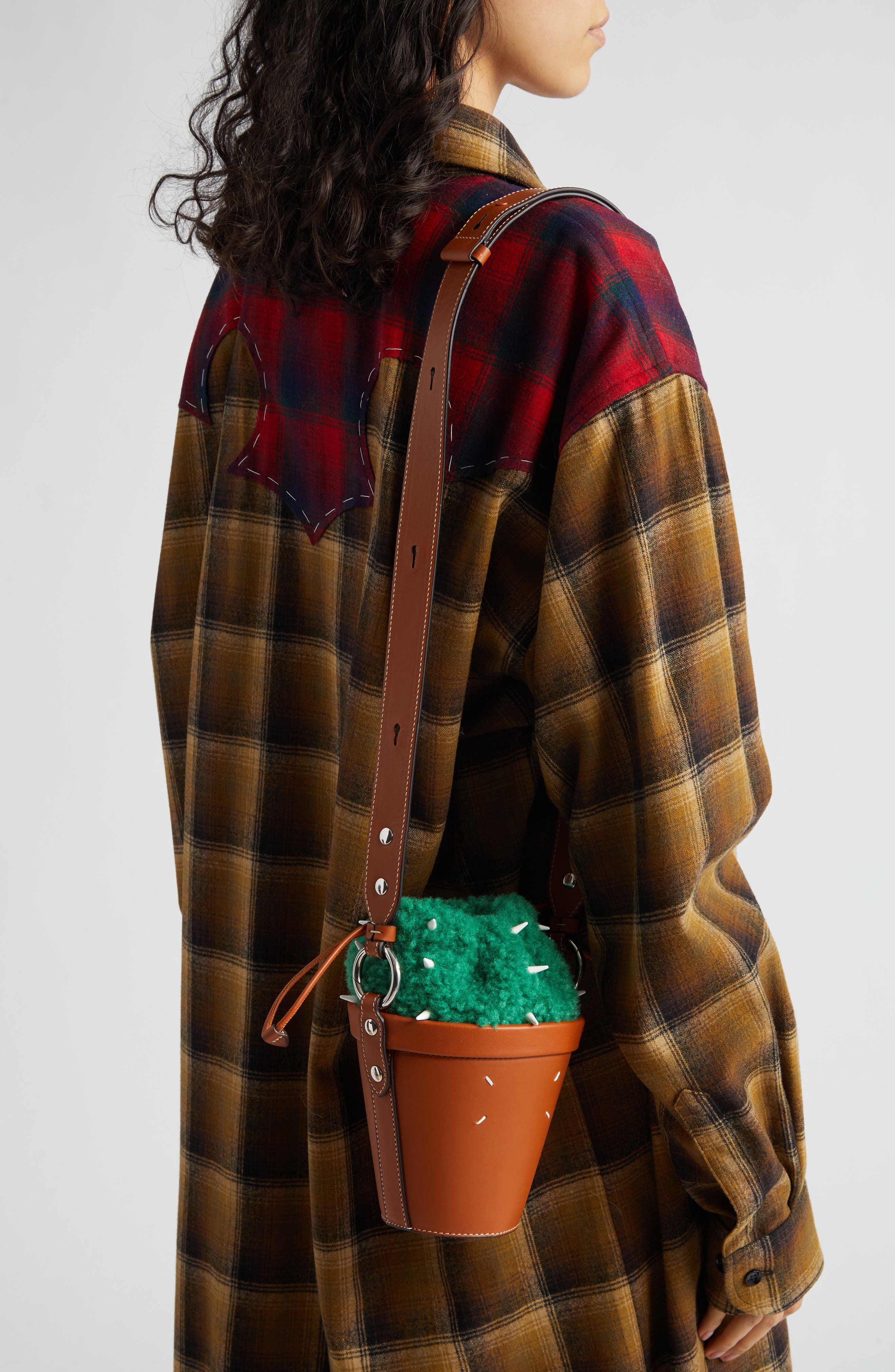 Maison Margiela Cactus Leather & Faux Fur Bucket Bag, Alternate, color, 