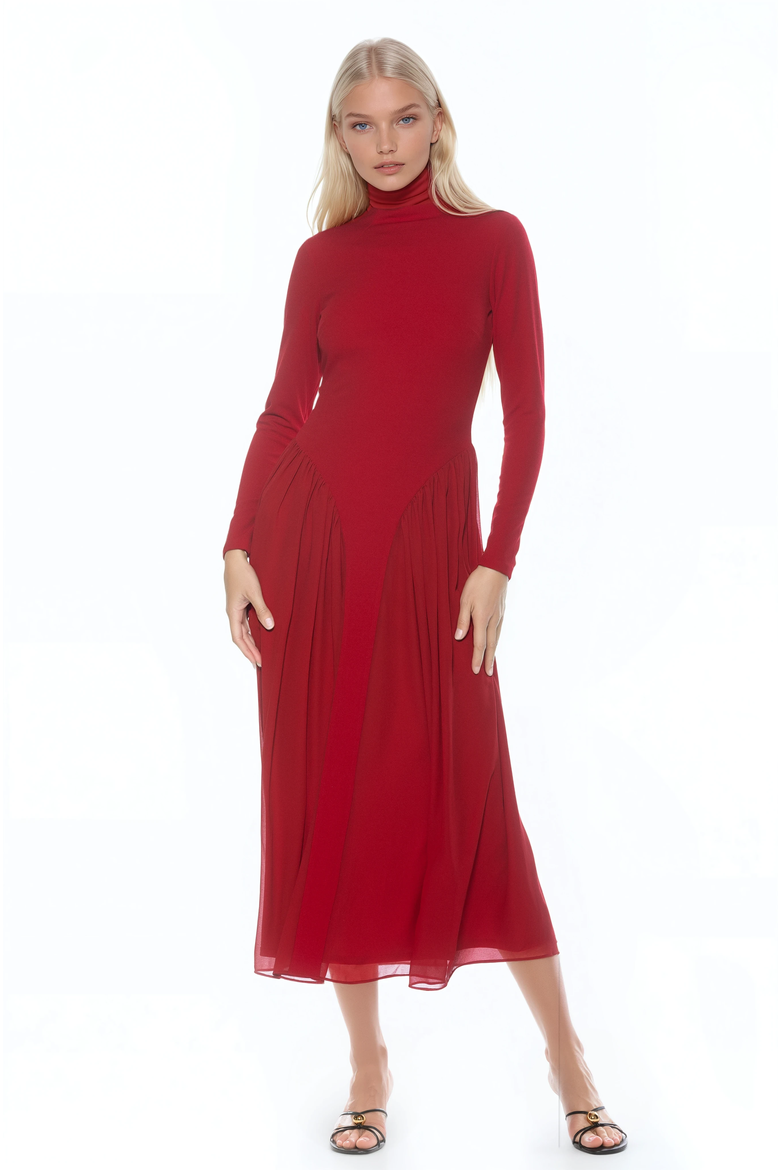 ODETTE MOCKNECK MIDI DRESS, Main, color, BURGUNDY
