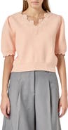 English Factory Lace Trim Short Sleeve Sweater