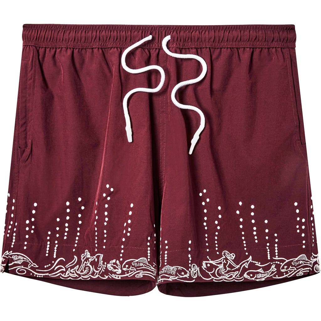 Tombolo 'fruits De Mer' Swim Trunks In Burgundy