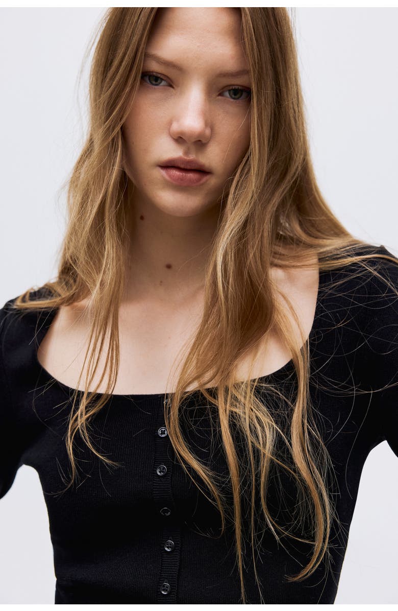 H&M Square-neck Top, Alternate, color, Black