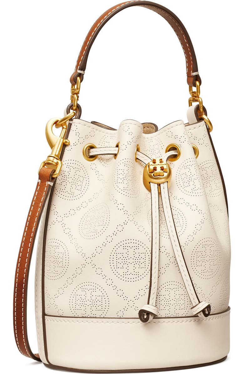 Tory Burch Mini T Monogram Perforated Leather Bucket Bag, Alternate, color,