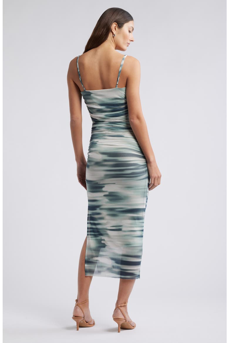 Shirred Mesh Midi Dress, Alternate, color, GREY BLUE- TEAL SOFT MOVEMENT