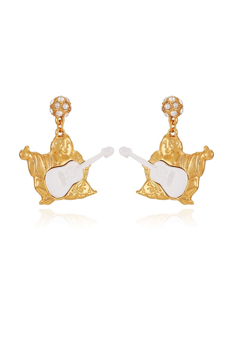 Gold Tone Buddha Dangle Earrings, Alternate, color, goldtone