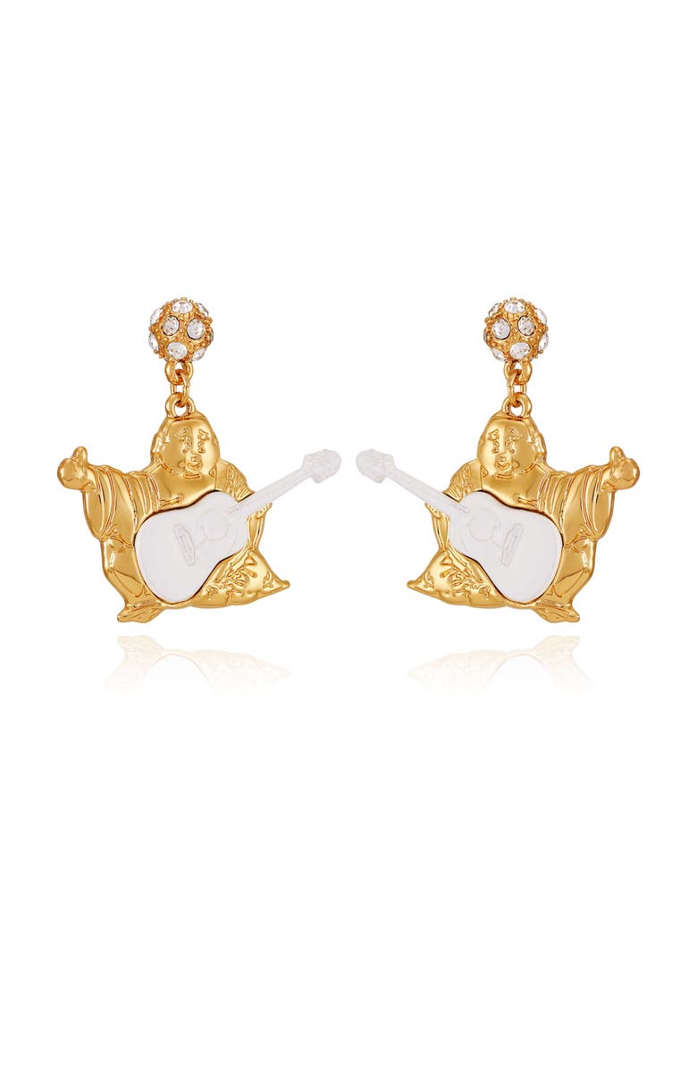 True Religion Gold Tone Buddha Dangle Earrings, Alternate, color, Goldtone