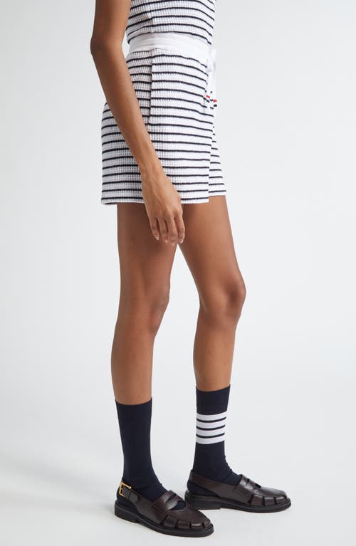 Thom Browne Striped Cotton Shorts With Adjustable Drawstring In Navy/white