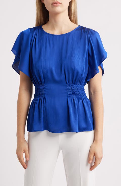 Flutter Sleeve Smock Waist Top (Regular & Petite)