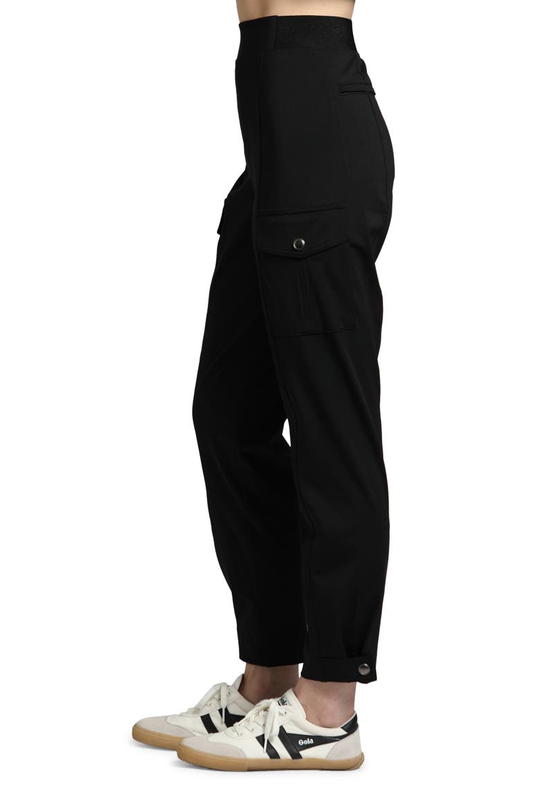 High Waist Ponte Cargo Pants, Alternate, color, BLACK