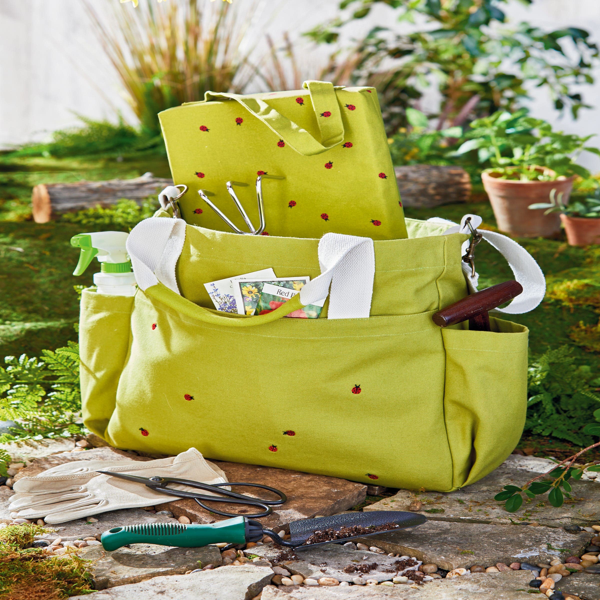 tag Ladybug Garden Tote Green Multi Cotton Spring, Alternate, color, Green