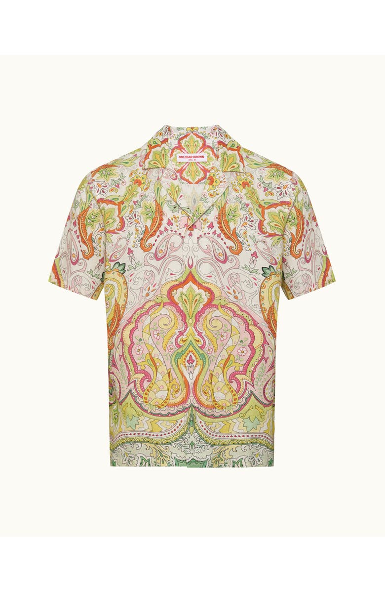 Orlebar Brown Maitan Linen Relaxed Fit Linen Fairground Shirt, Main, color, Multi/Pink