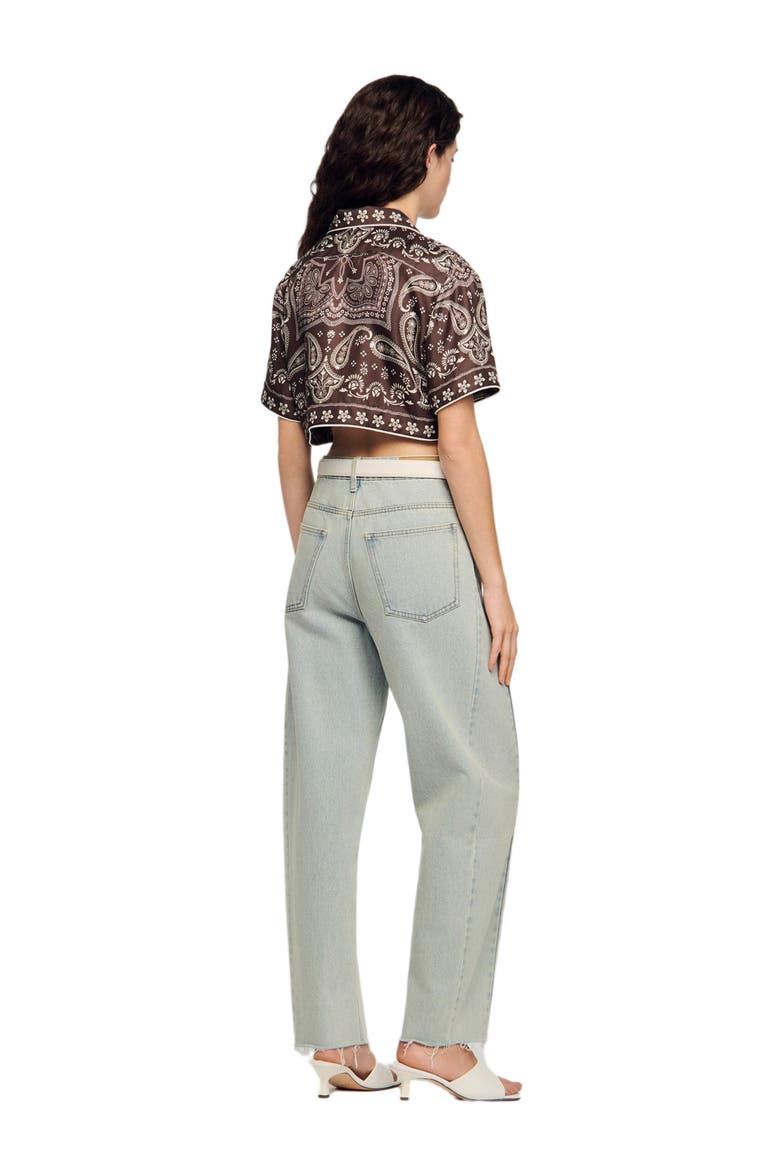 Cropped bandana print shirt, Alternate, color, Taupe / white