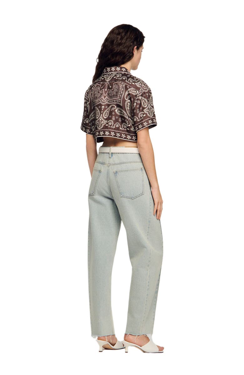 SANDRO Cropped bandana print shirt, Alternate, color, Taupe / White