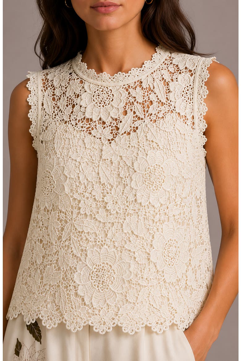 Lace Sleeveless Tank, Alternate, color, CANNOLI CREAM