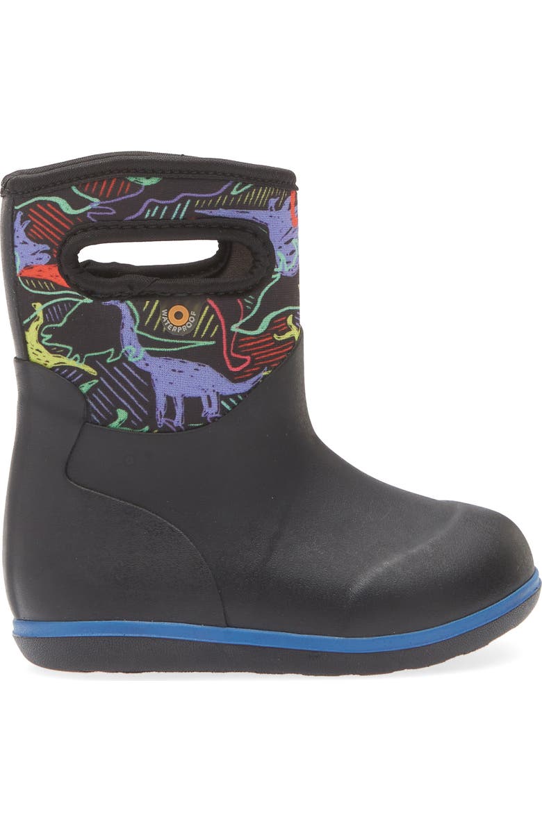 Bogs Kids' Classic Solid Waterproof Rain Boot, Alternate, color, Black Neon Dino Multi