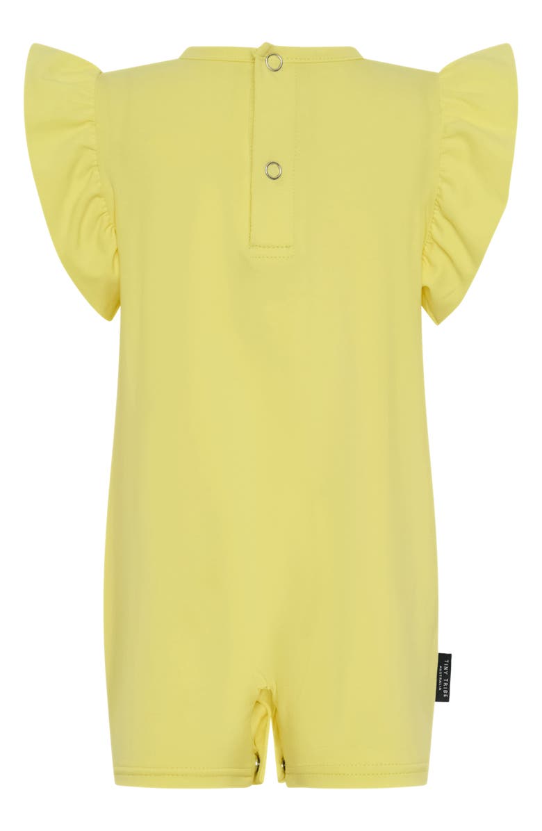 TINY TRIBE Lemon Flutter Sleeve Cotton Graphic Romper, Alternate, color, Yellow