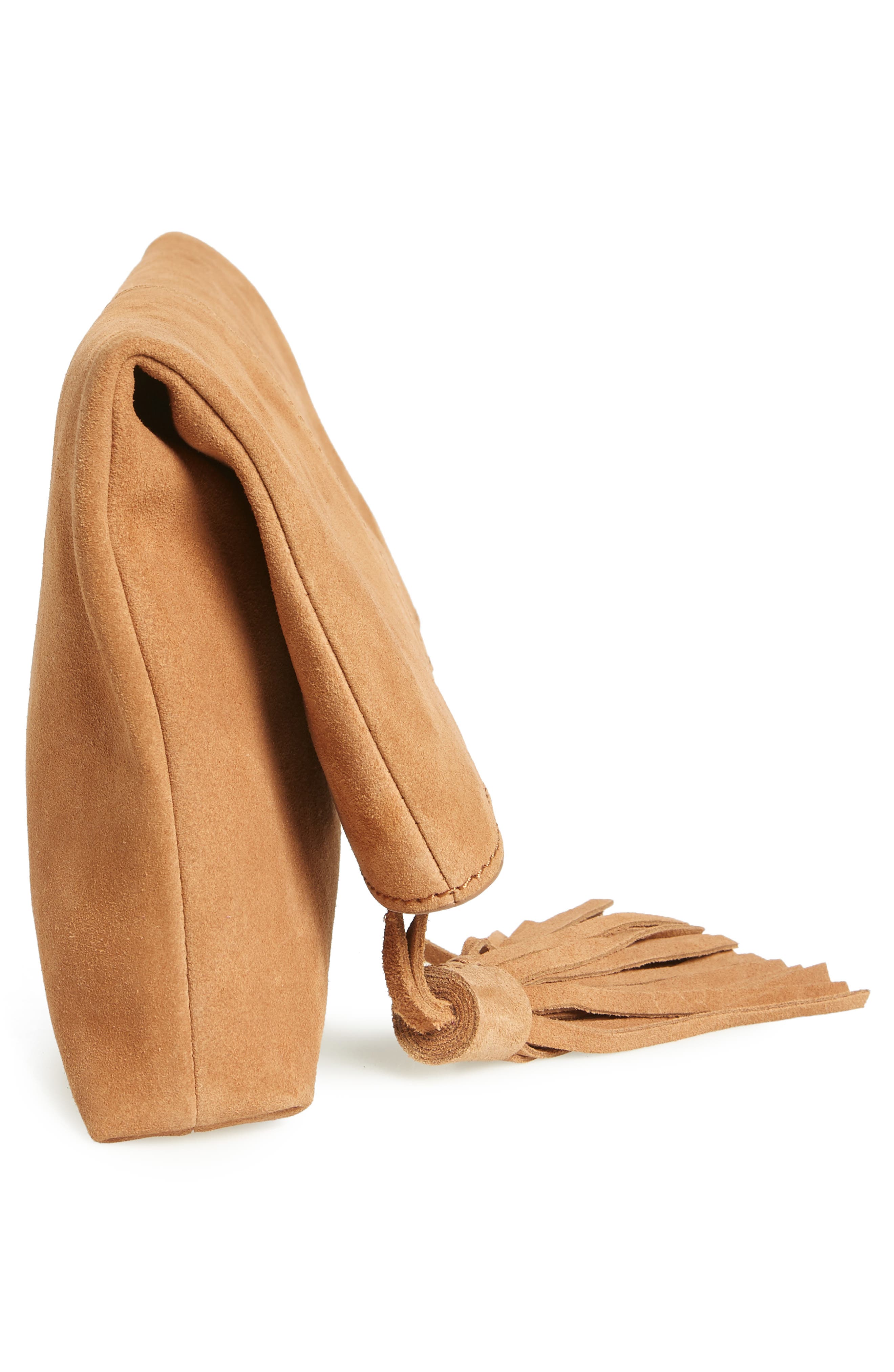 Suede Clutch, Alternate, color, COGNAC