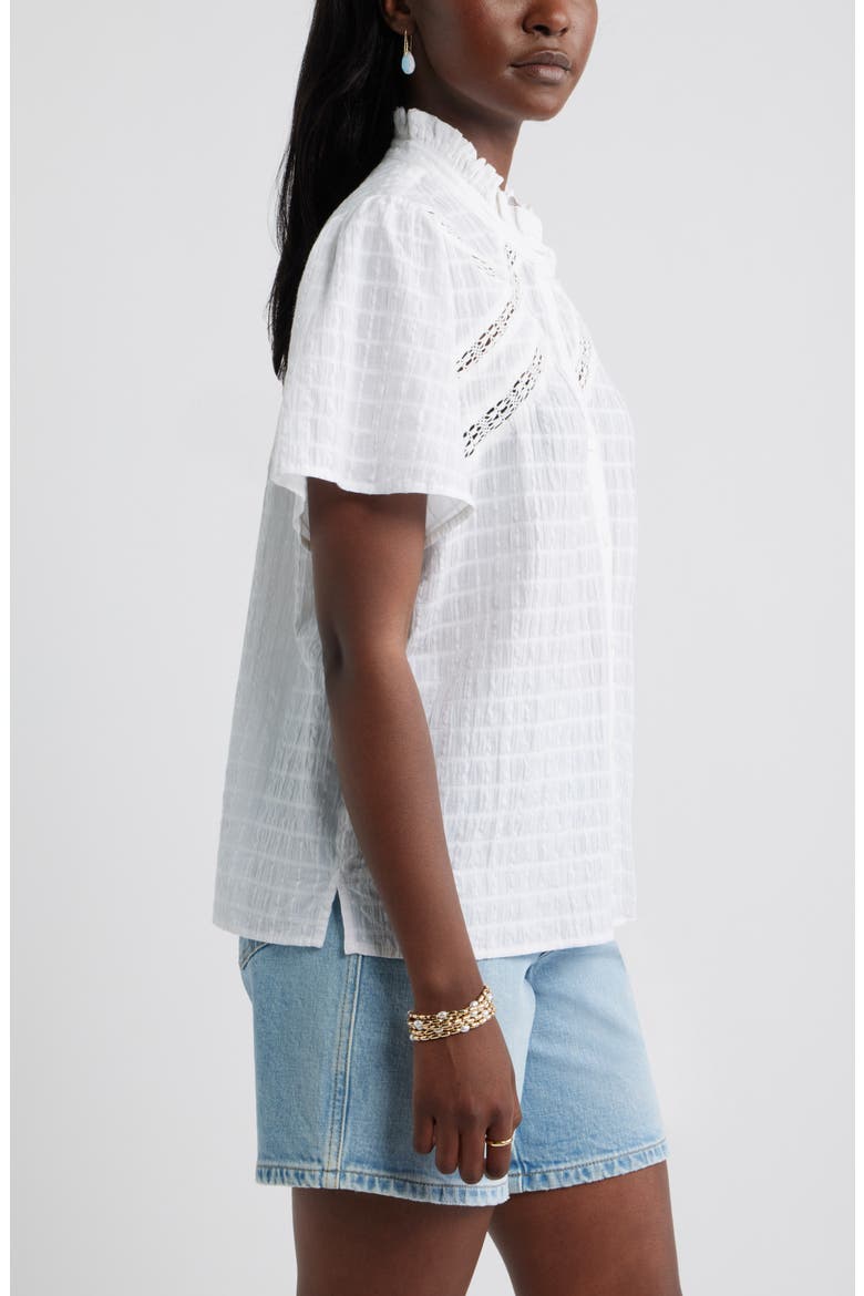 Lace Trim Button Front Top, Alternate, color, WHITE