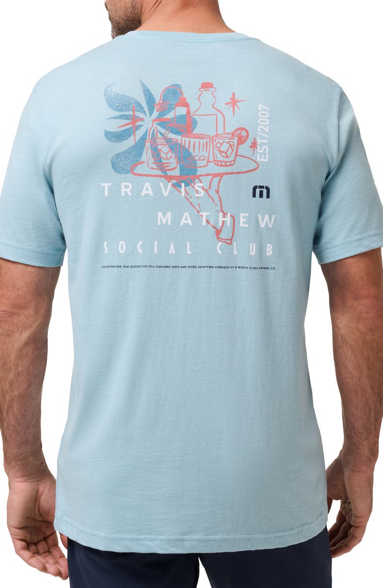 TravisMathew Social Call Graphic T-Shirt, Alternate, color, Forget Me Not