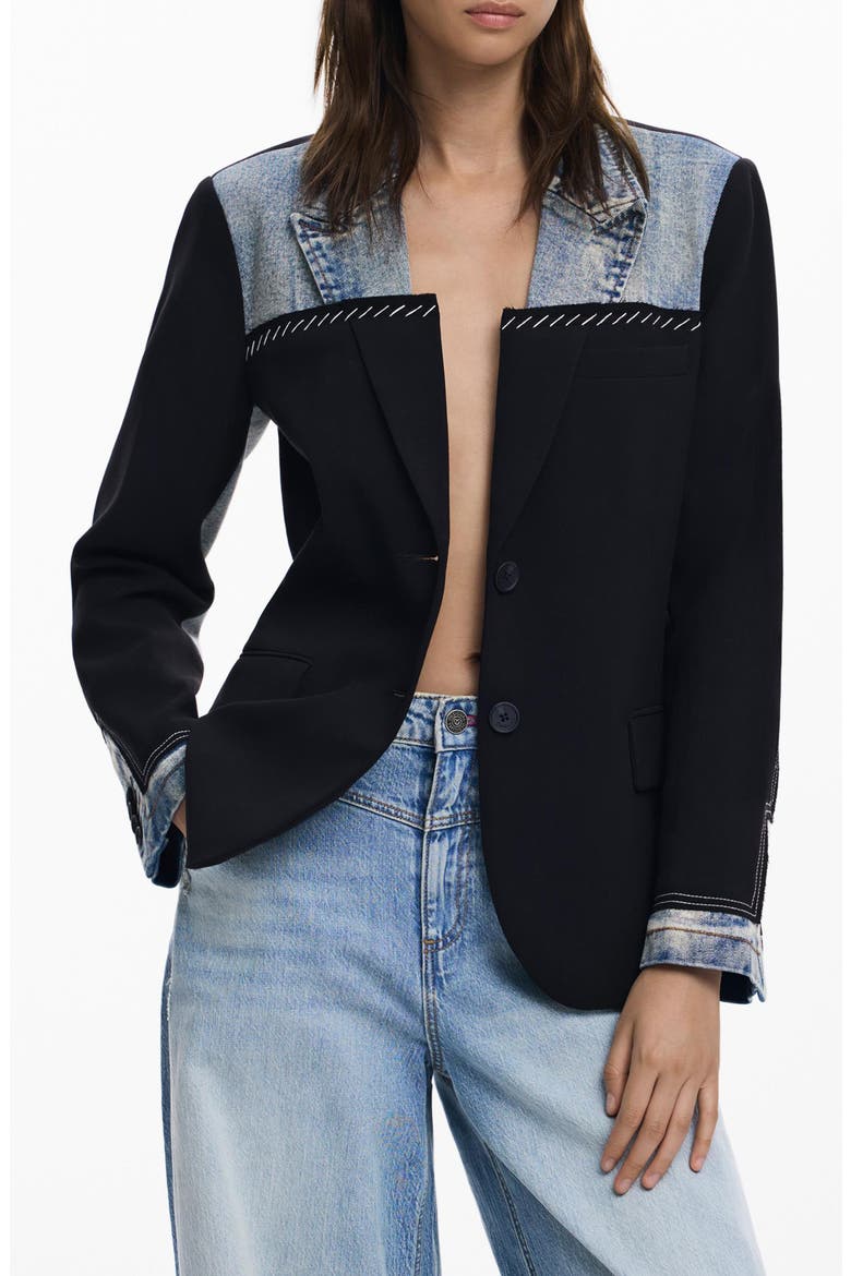 Denim Trim Blazer, Main, color, DARK BLUE