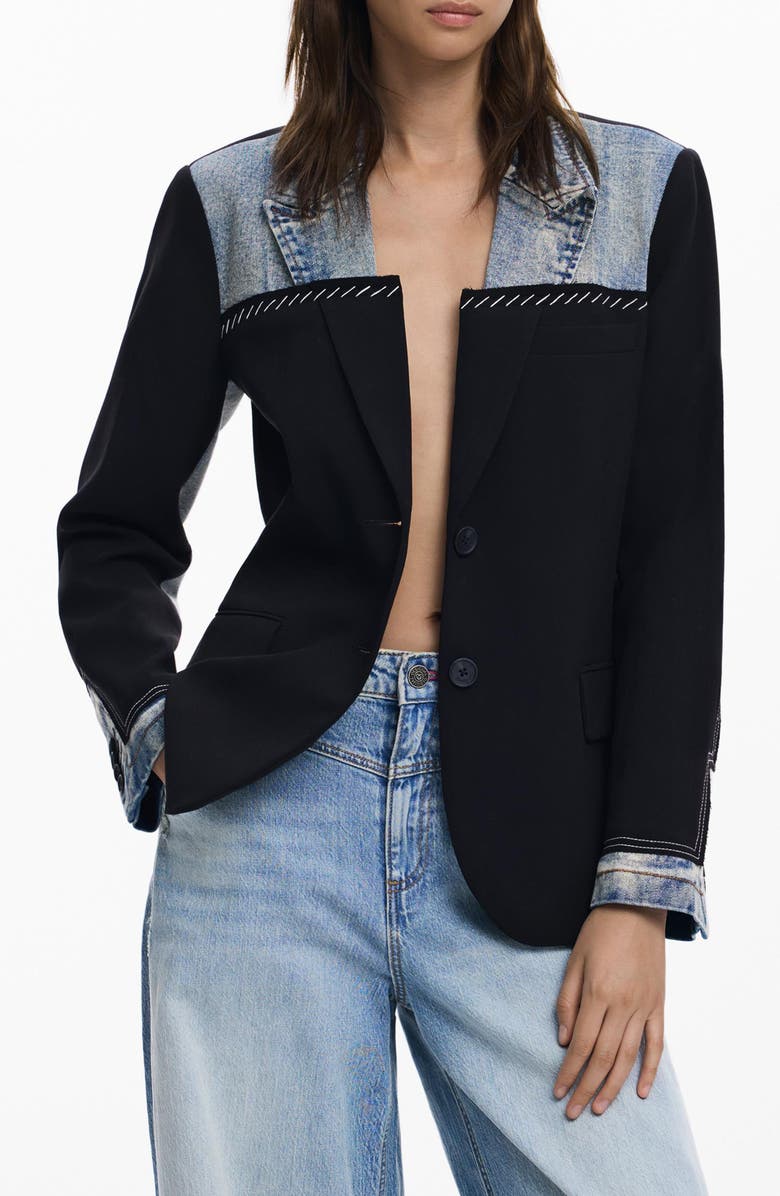 Desigual Denim Trim Blazer, Main, color, Dark Blue
