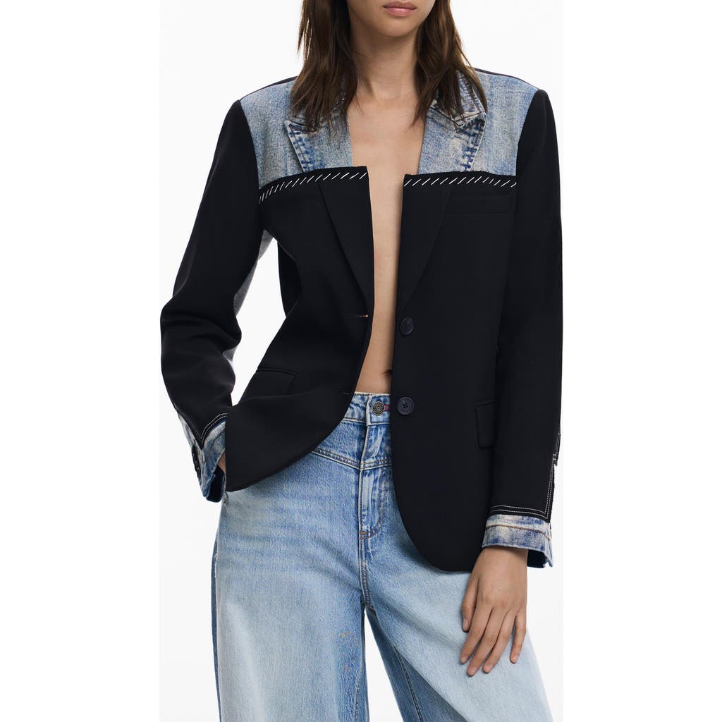 Desigual Denim Trim Blazer In Blue