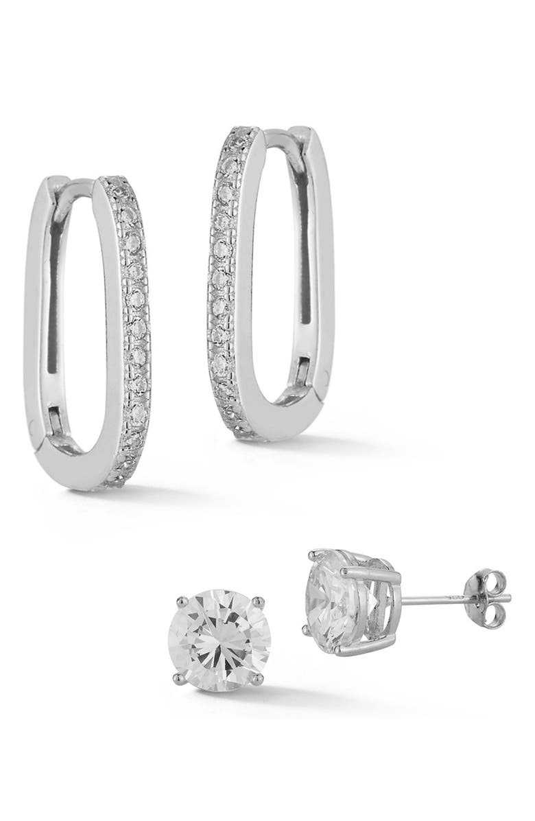 GLAZE JEWELRY Set of 2 Cubic Zirconia Stud and Oval Hoop Earrings, Main, color,
