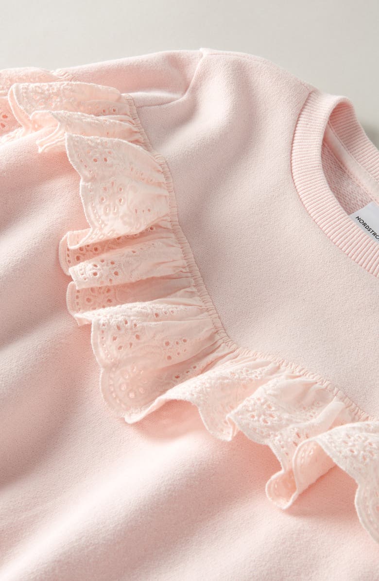 Nordstrom Kids' Eyelet Ruffle Crewneck Cotton Blend Terry Sweatshirt, Alternate, color, Pink Amour