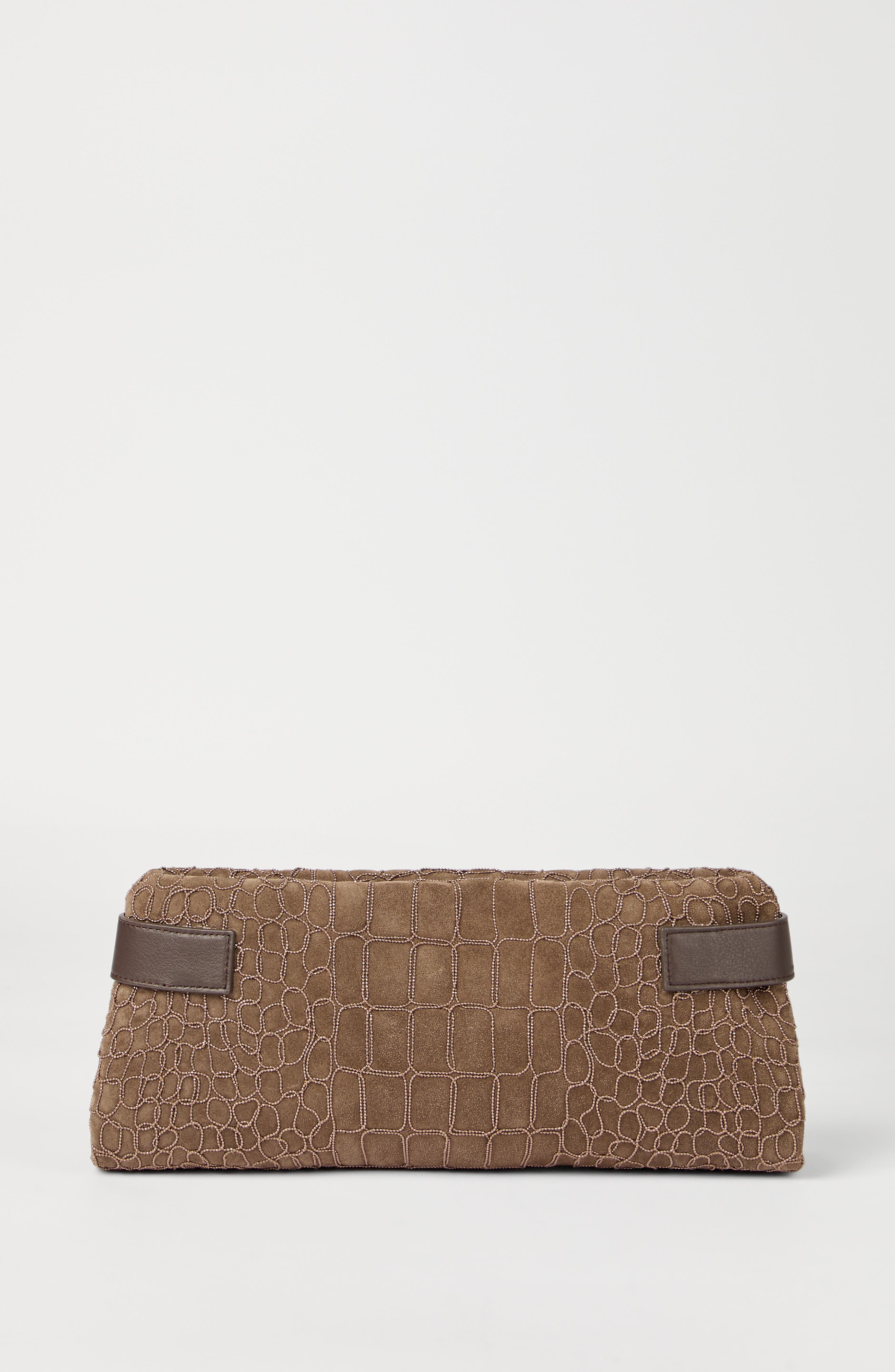 Brunello Cucinelli Essence pouch bag with croc embroidery, Alternate, color, Brown