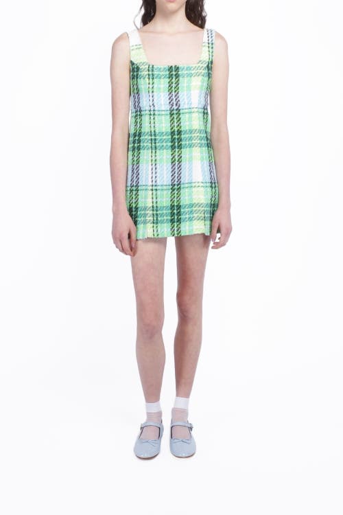 Anna Sui Capri Plaid Mini Dress In Lime Multi