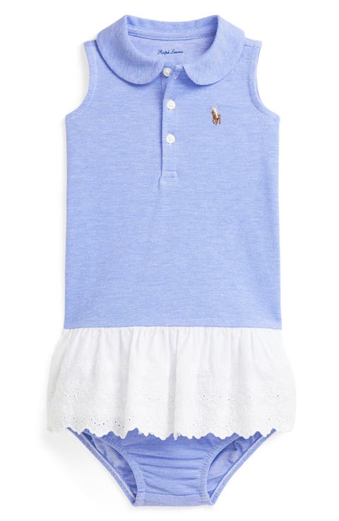 Sleeveless Cotton Piqué Eyelet Ruffle Polo Dress & Bloomers (Baby)