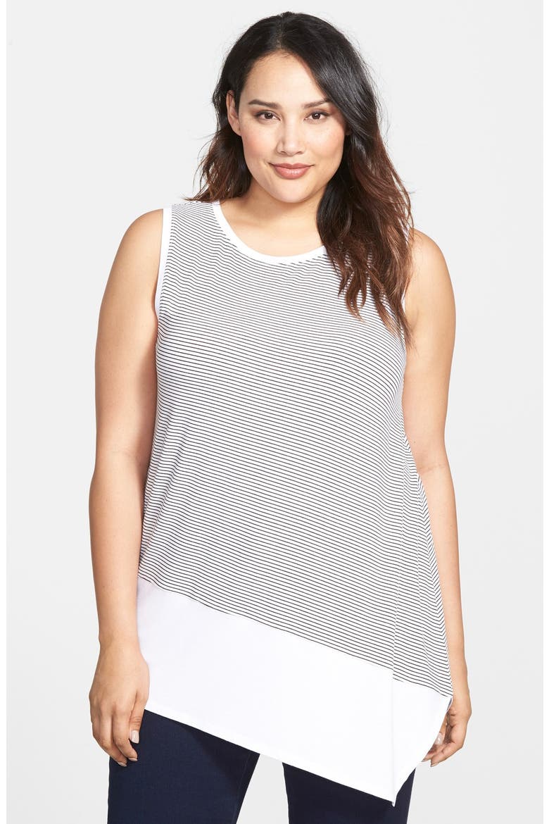 Contrast Hem Stripe Sleeveless Asymmetrical Top, Main, color, ULTRA WHITE