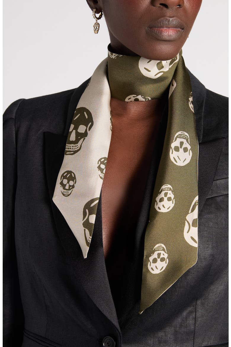 Skinny Silk Twill Scarf, Alternate, color, OLIVE