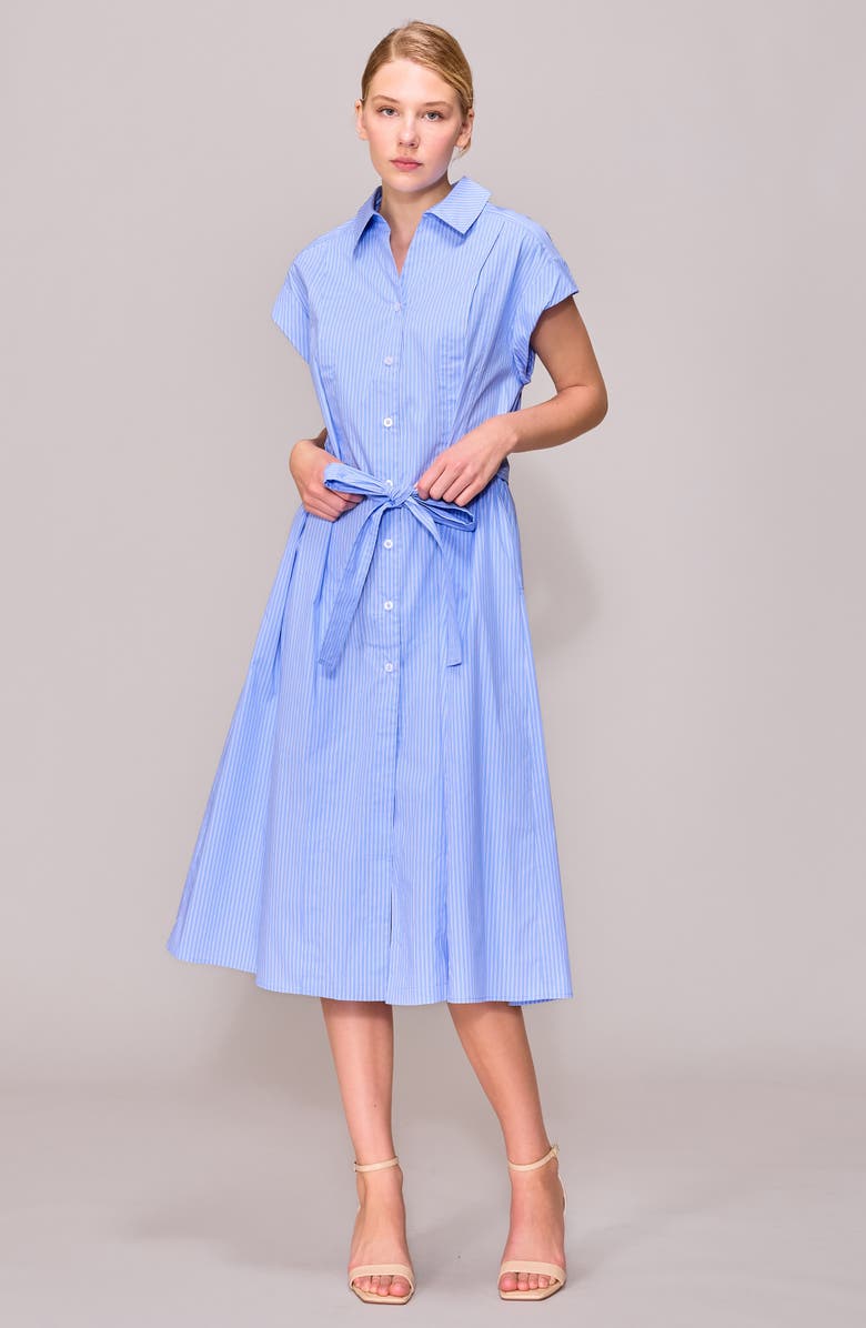 MELLODAY Cap Sleeve Shirtdress, Alternate, color, Blue/ Ivory Stripe