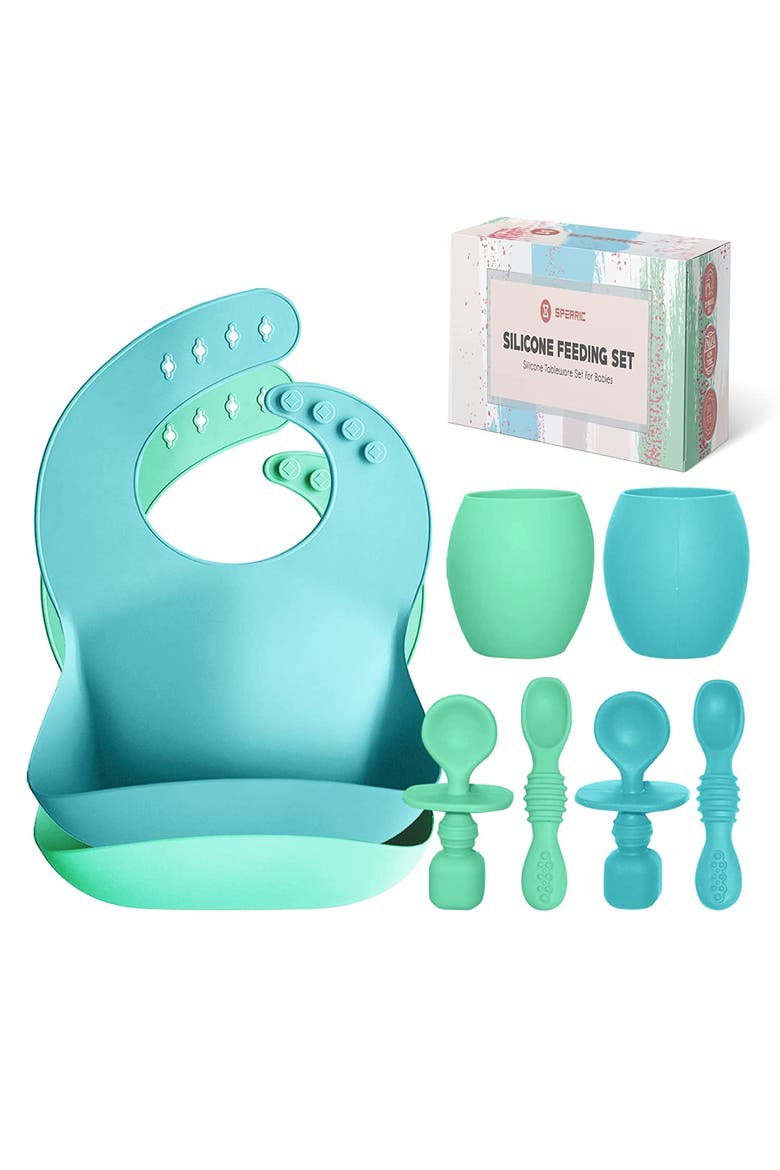 Baby Silicone Feeding Set 8-Piece, Main, color, Blue & Green