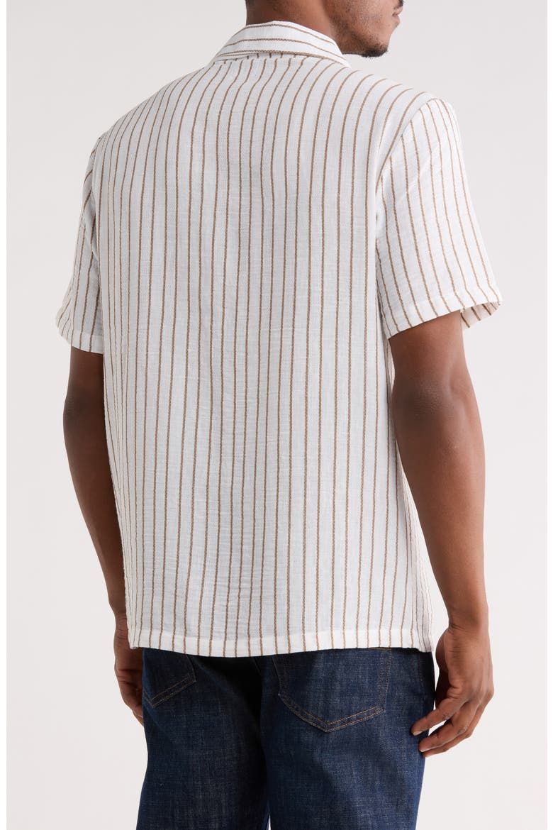 Yarn Dyed Stripe Camp Shirt, Alternate, color, WHITE/ TAN